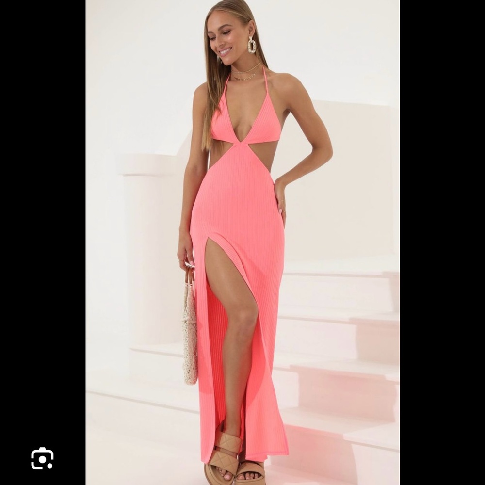 Lucy in the Sky Coral Backless Maxi Dress